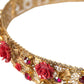 Gold Brass Red Roses Crystal Jewel Waist Belt