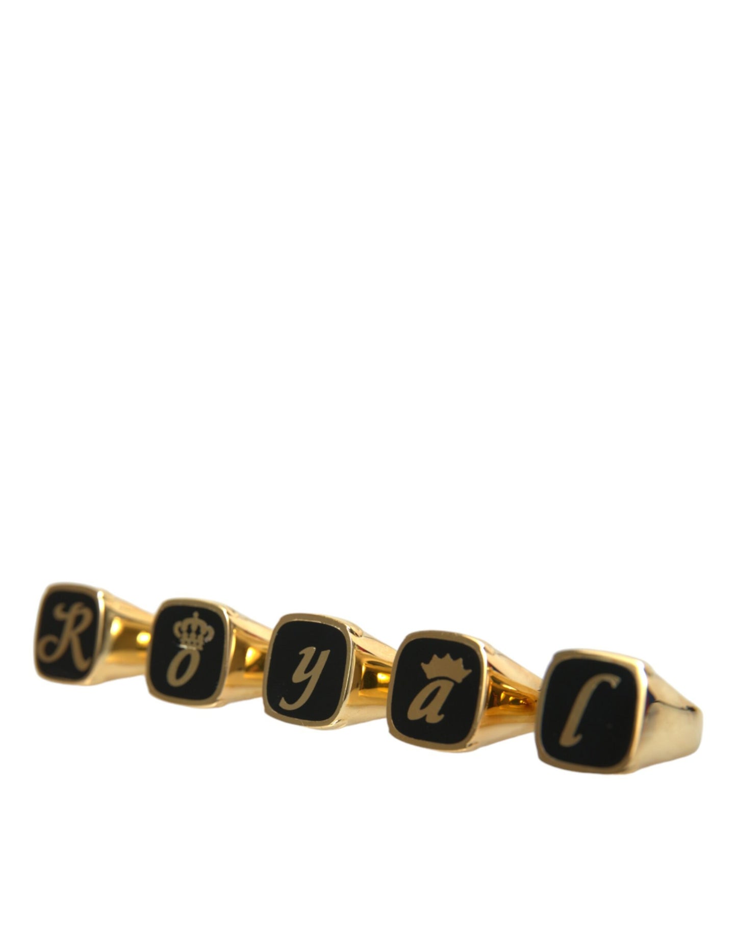 Gold Brass ROYAL Enamel Set of 5 Ring