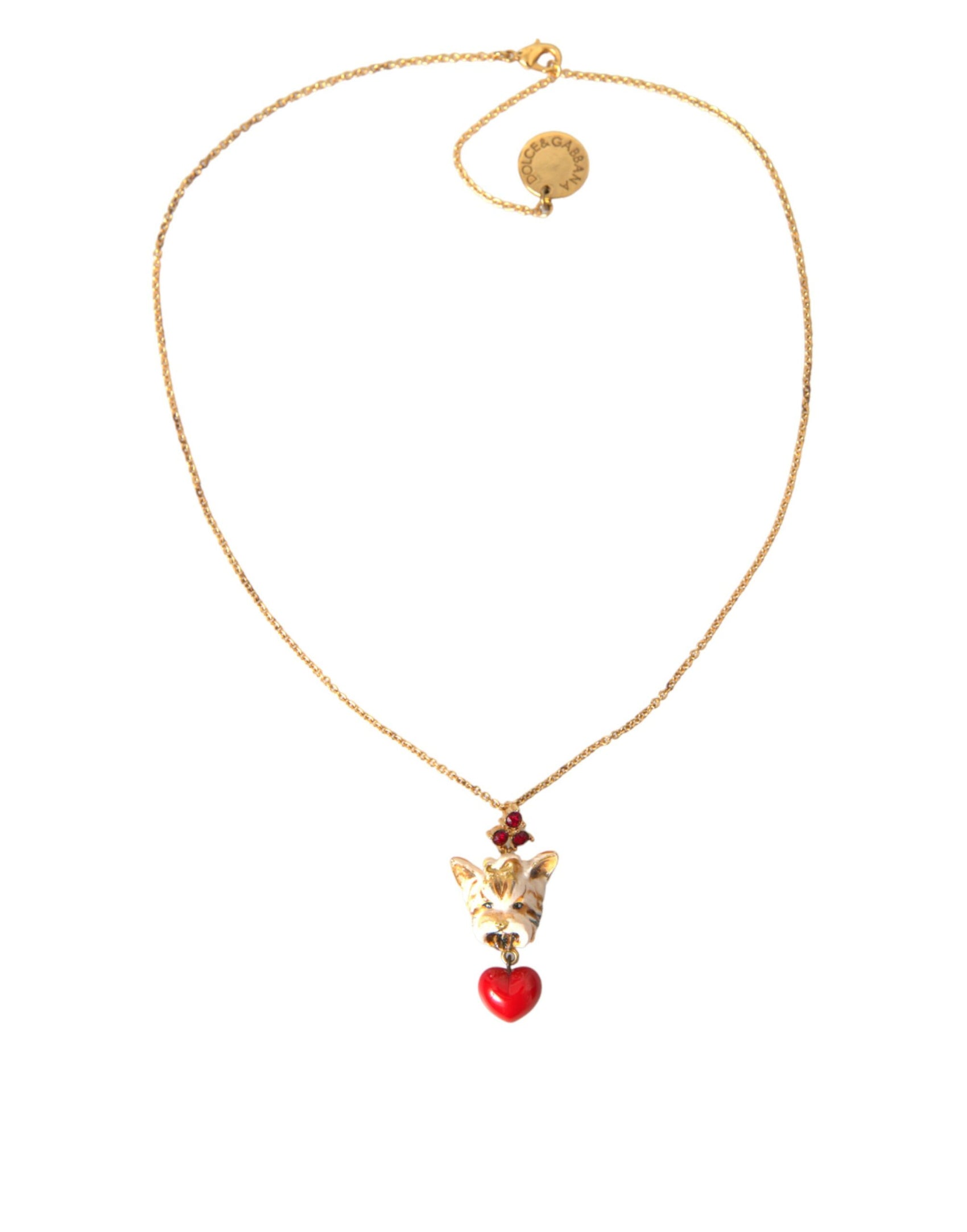 Collana con ciondolo a forma di cuore con catena in ottone dorato e cane