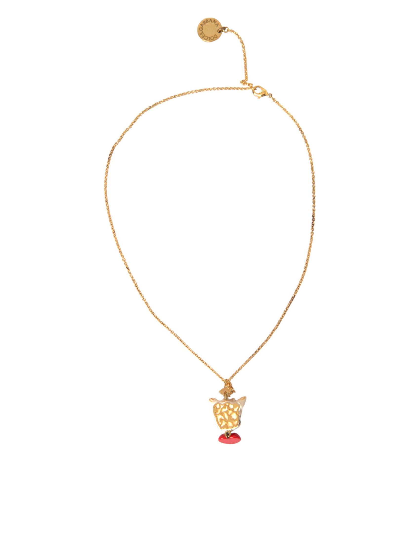 Collana con ciondolo a forma di cuore con catena in ottone dorato e cane