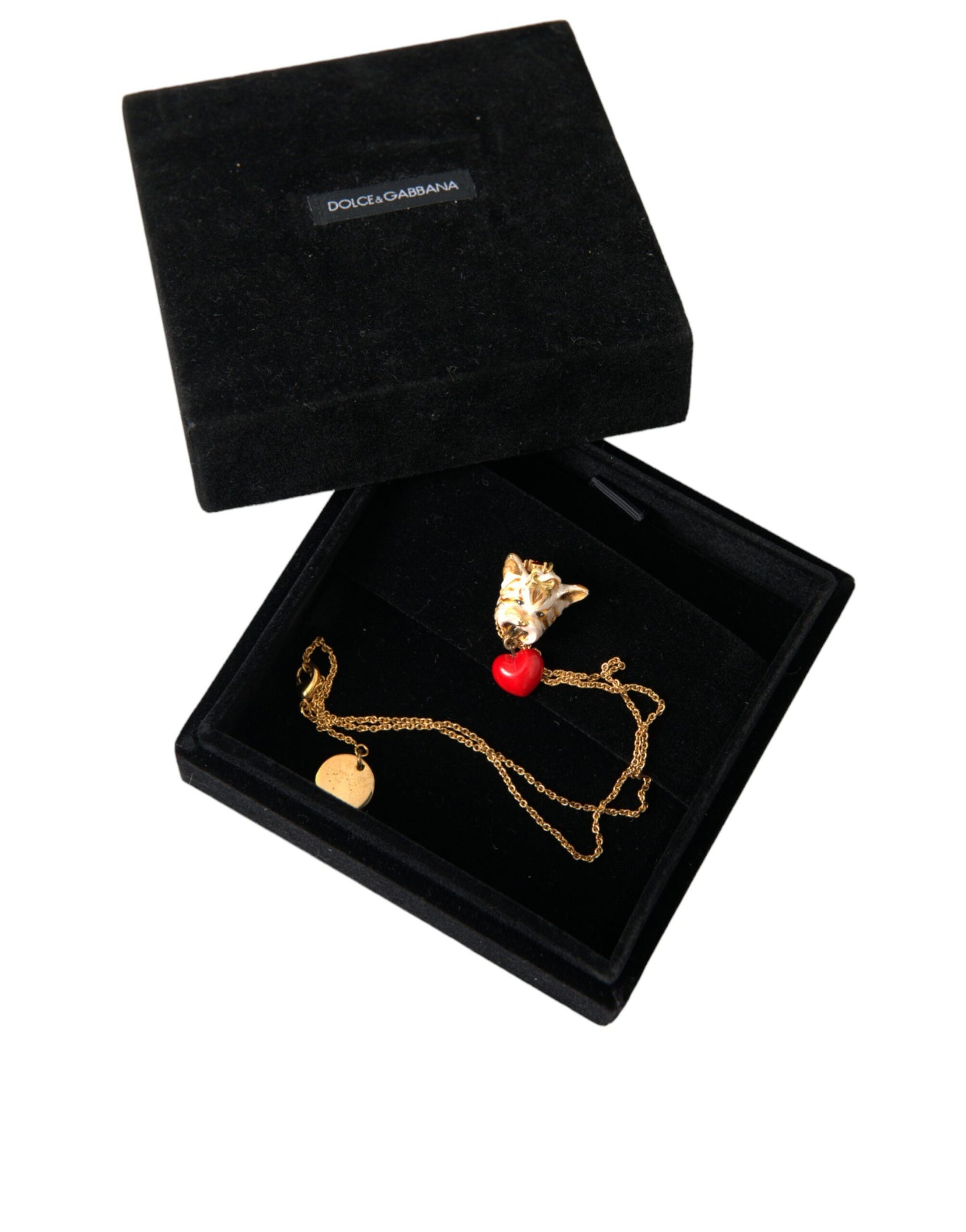 Collana con ciondolo a forma di cuore con catena in ottone dorato e cane