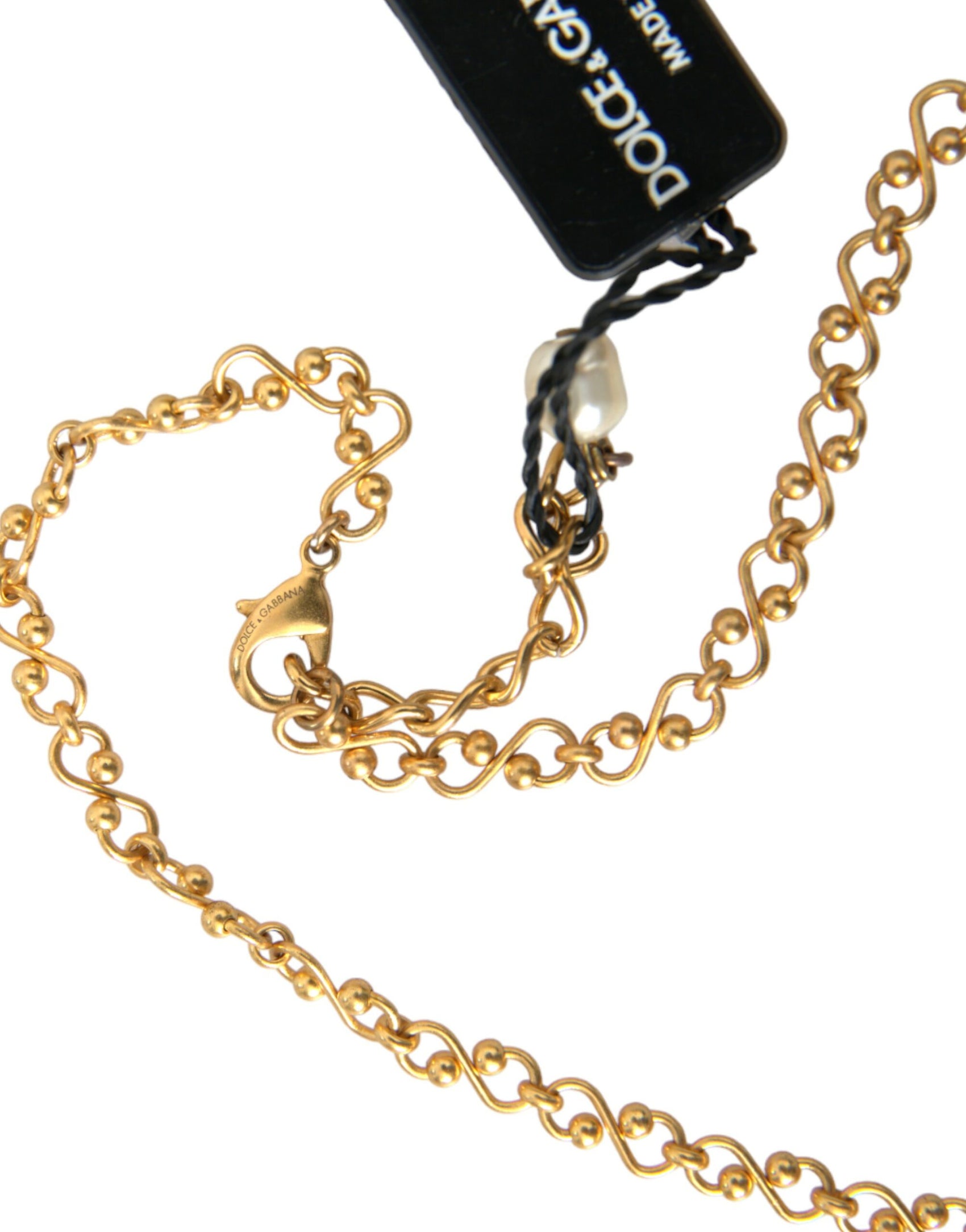Collana con ciondolo a forma di perla in ottone dorato