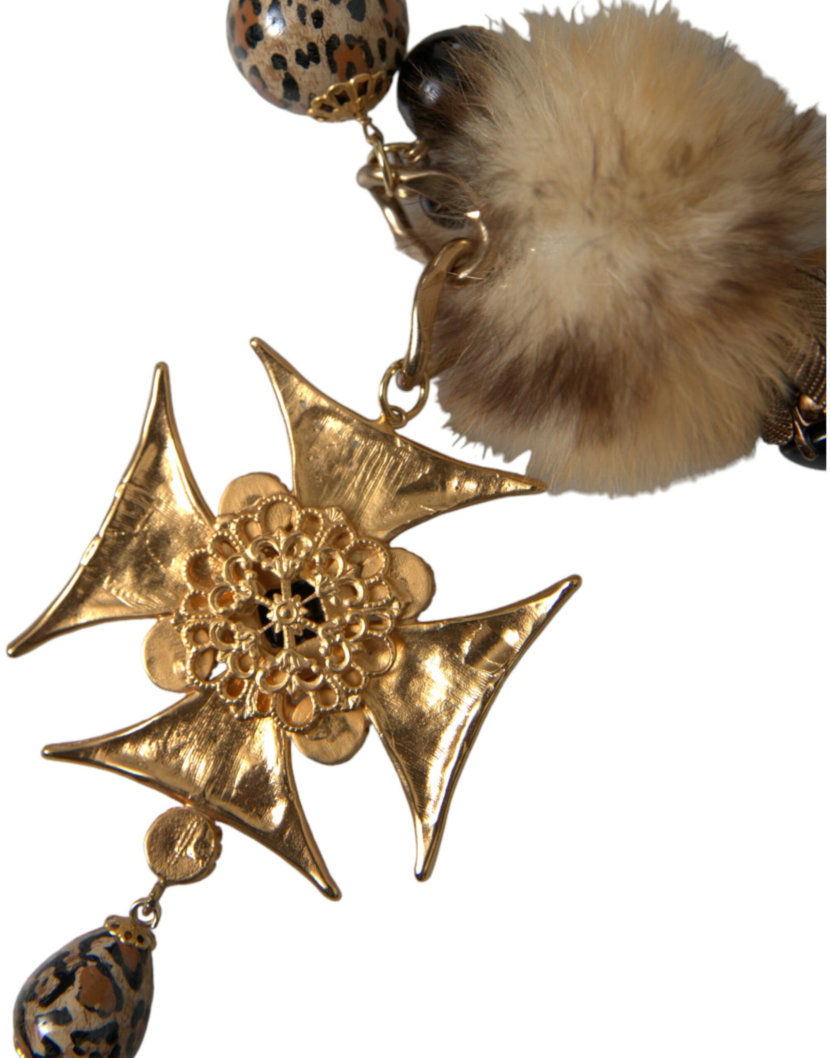Collana girocollo in filigrana di pelliccia di lapin con cristalli neri dorati