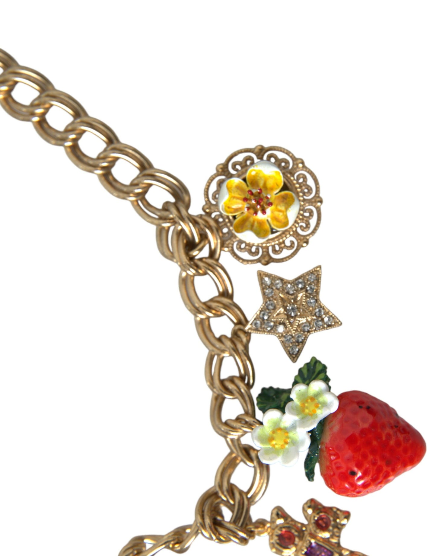 Collana con ciondolo a forma di stella e fragola con croce rosa in catena d'oro