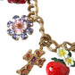 Collana con ciondolo a forma di stella e fragola con croce rosa in catena d'oro