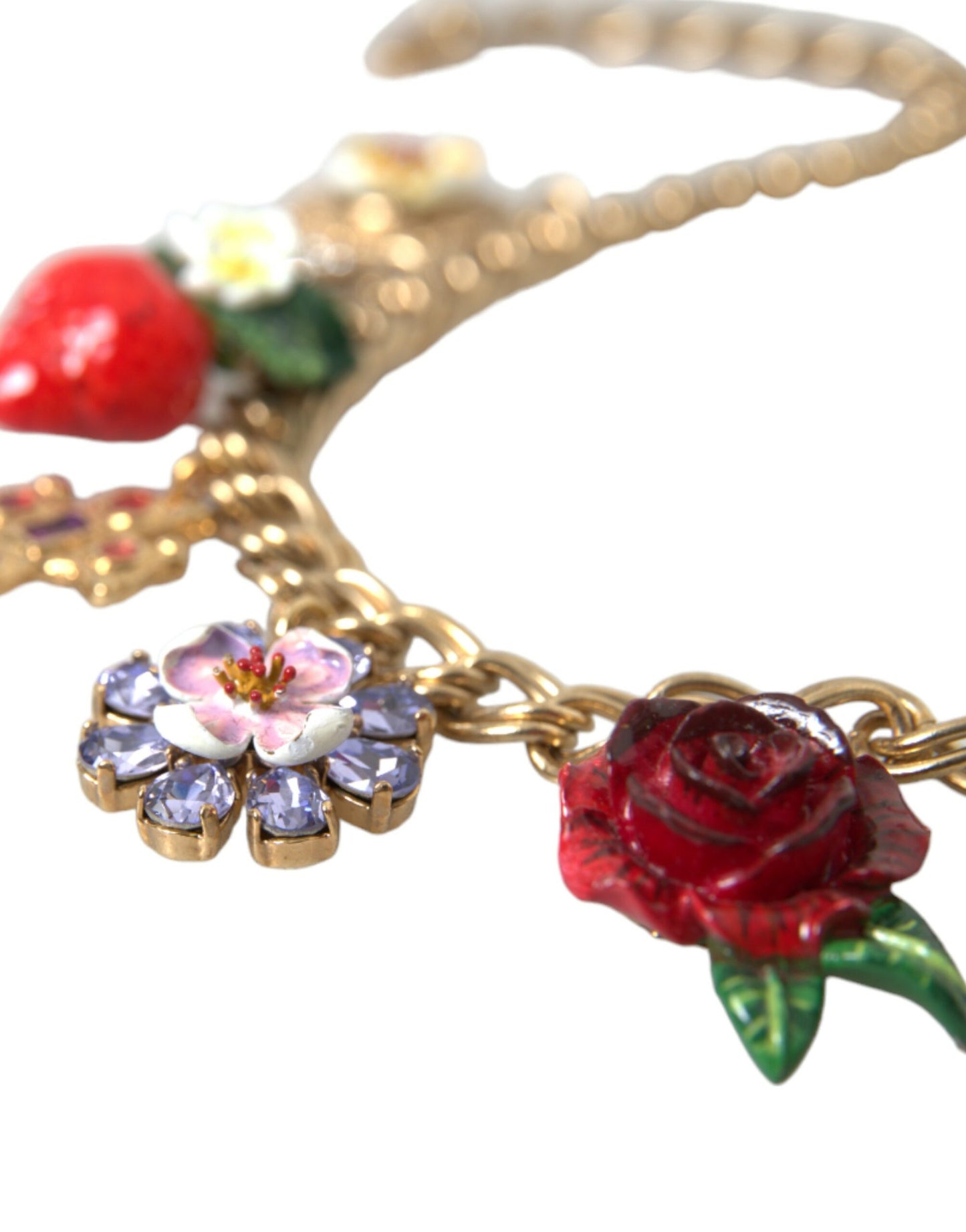 Collana con ciondolo a forma di stella e fragola con croce rosa in catena d'oro