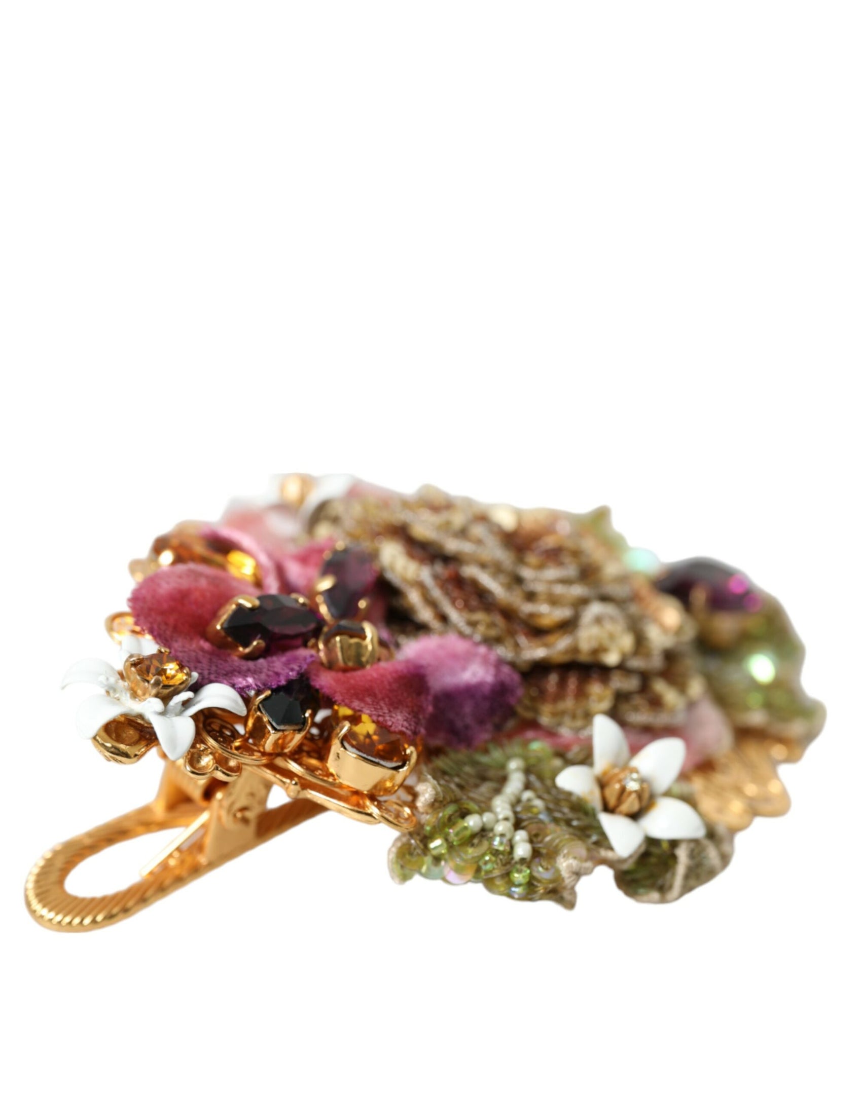 Haarspange aus goldfarbenem Messing mit floralen Kristallen und Pailletten