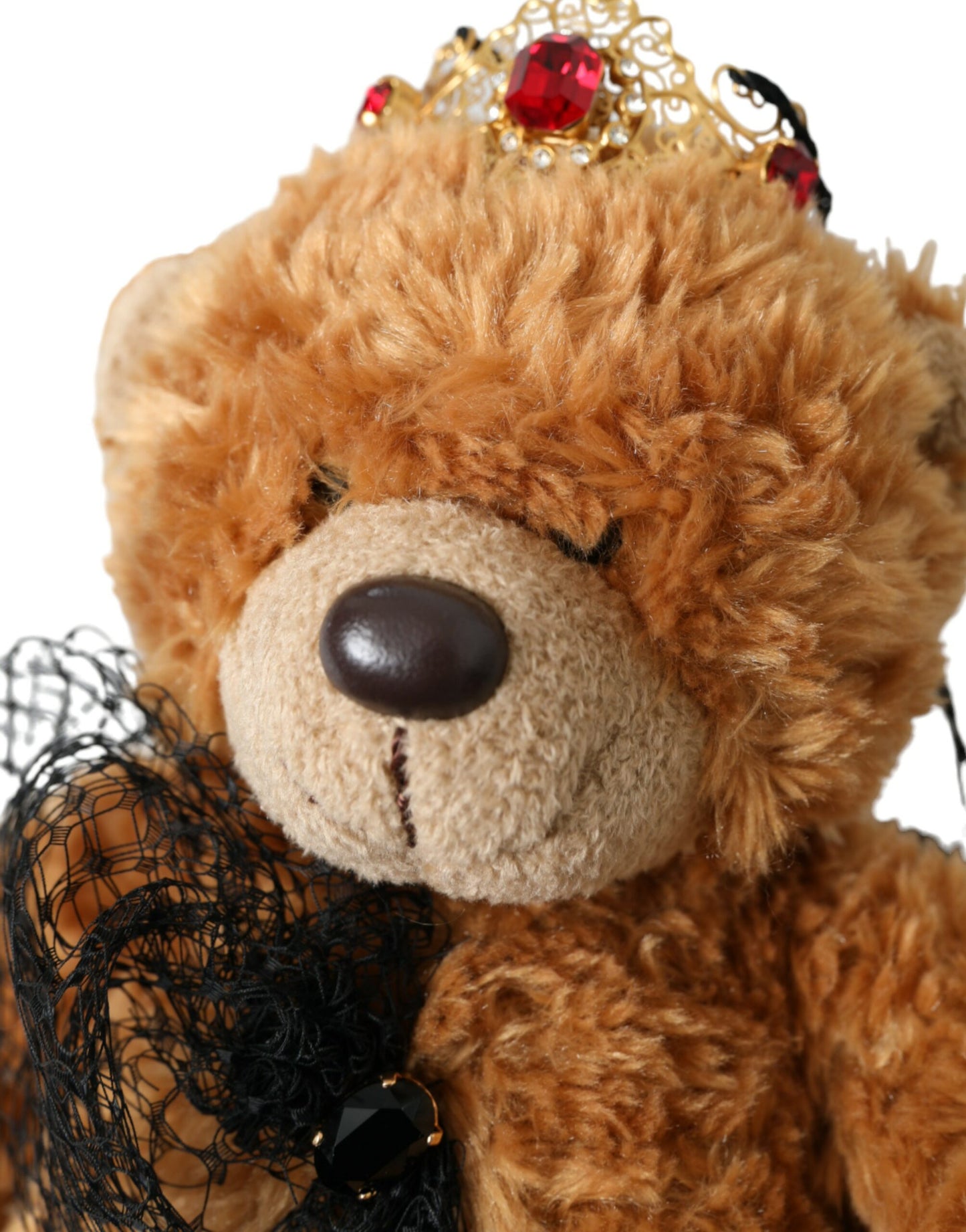 Brauner Teddybär mit goldener Kristallkrone, Haarband und Diadem