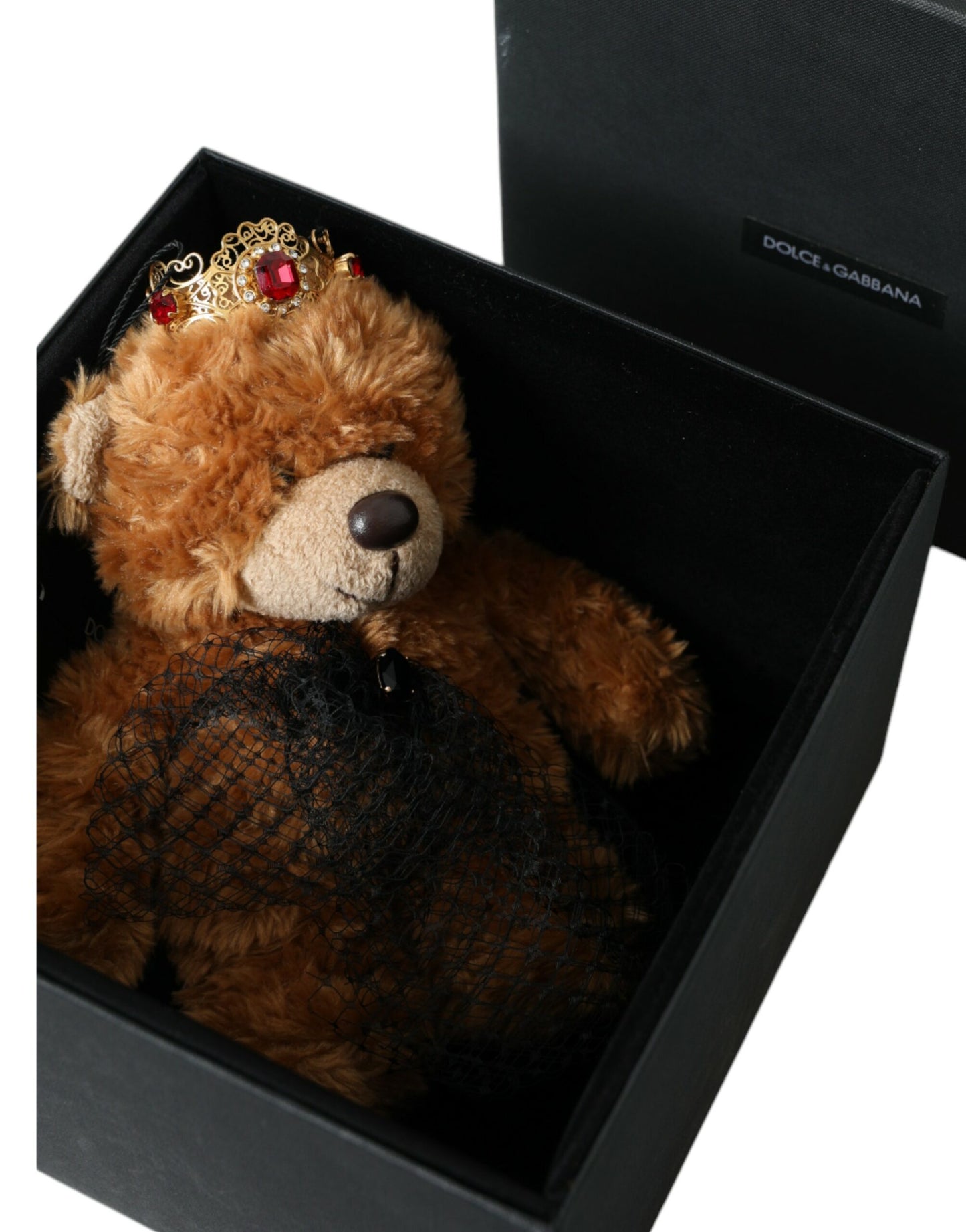 Brauner Teddybär mit goldener Kristallkrone, Haarband und Diadem