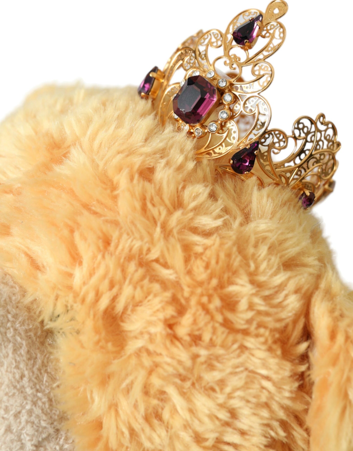 Brauner Teddybär mit goldener Kristallkrone, Haarband und Diadem