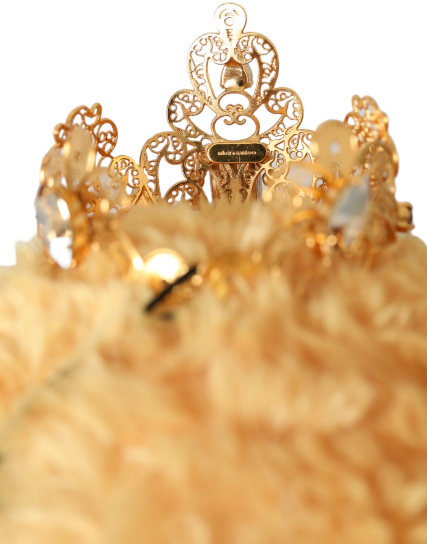 Brauner Teddybär mit goldener Kristallkrone, Haarband und Diadem