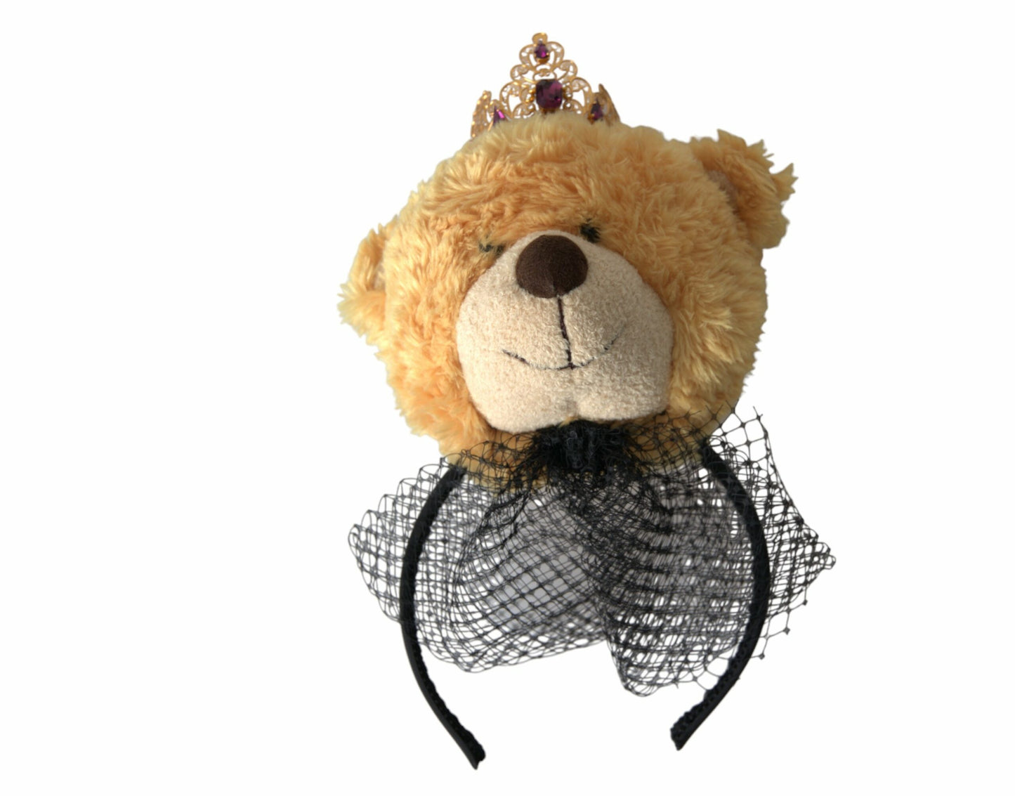 Brauner Teddybär mit goldener Kristallkrone, Haarband und Diadem