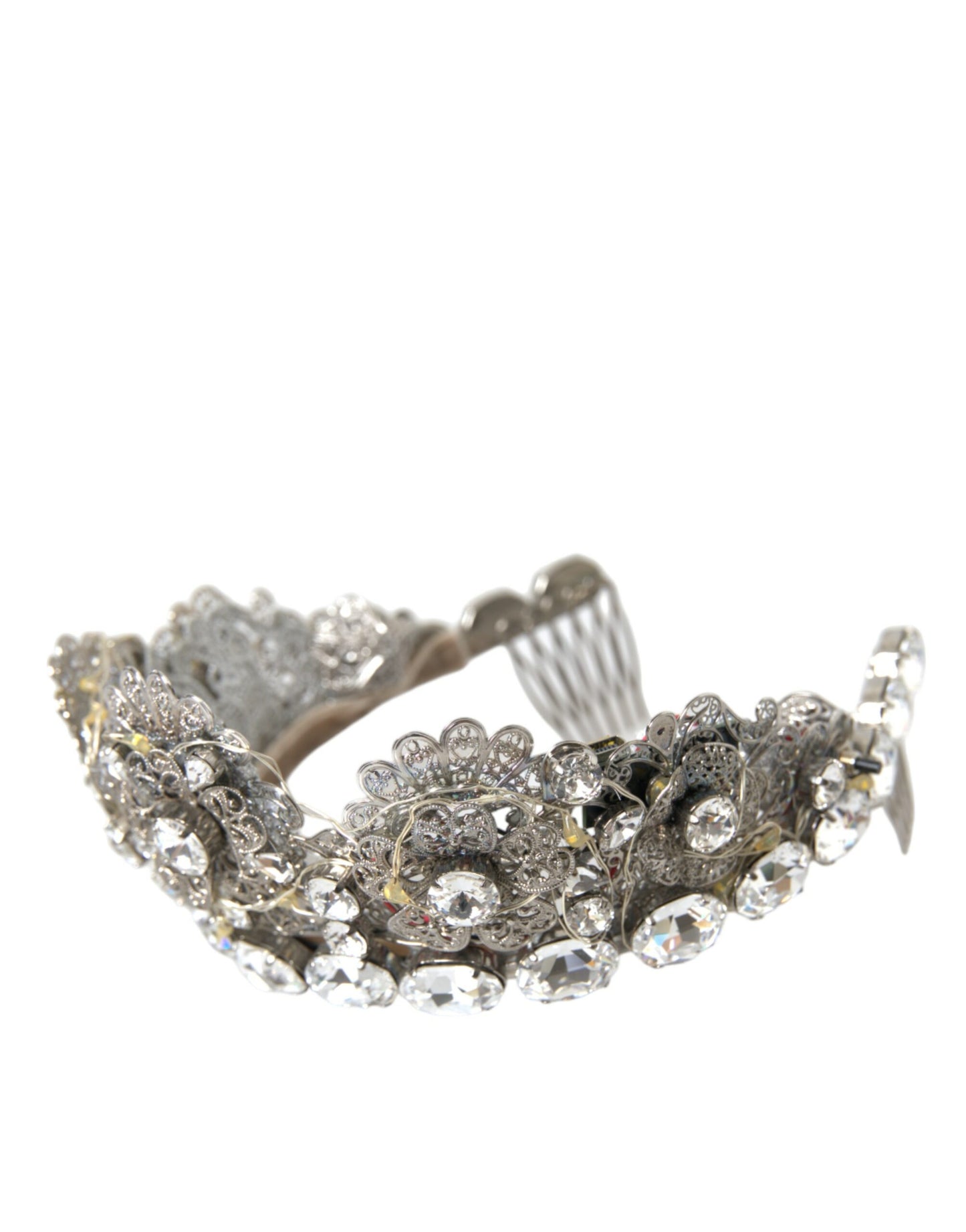 Diadema con corona di cristallo STRASS in ottone argentato e LED