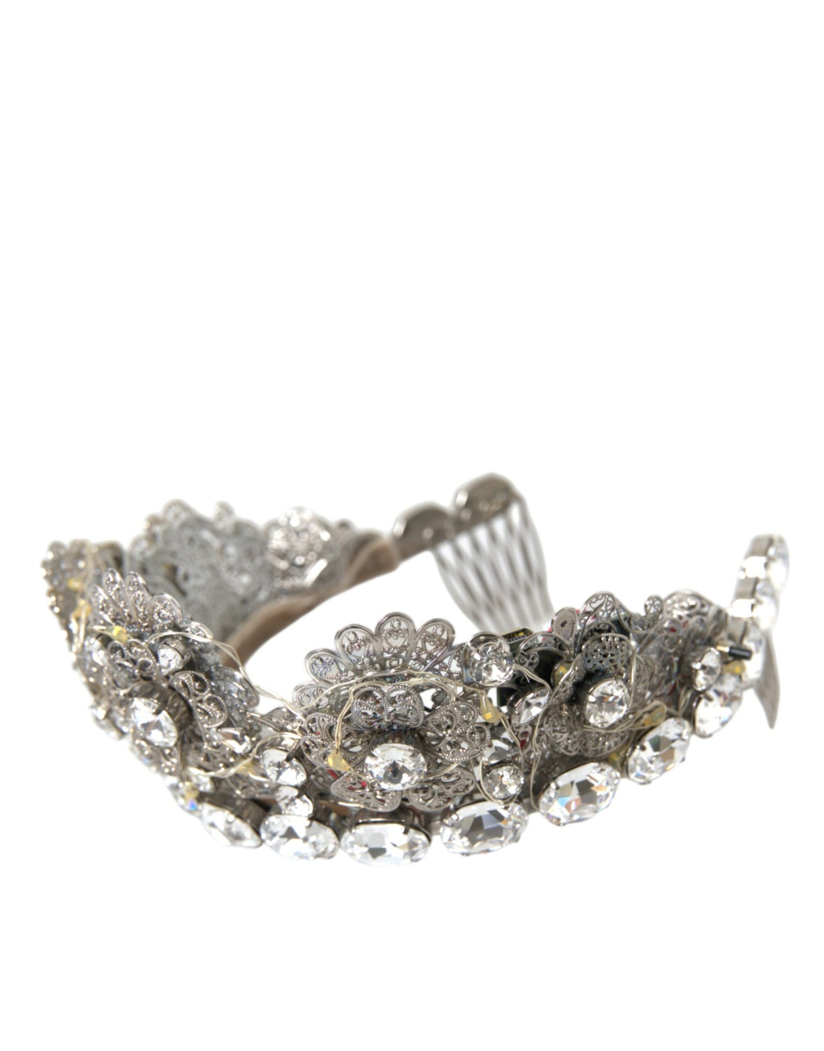 Silber Messing STRASS Kristall Krone Tiara LED Diadem