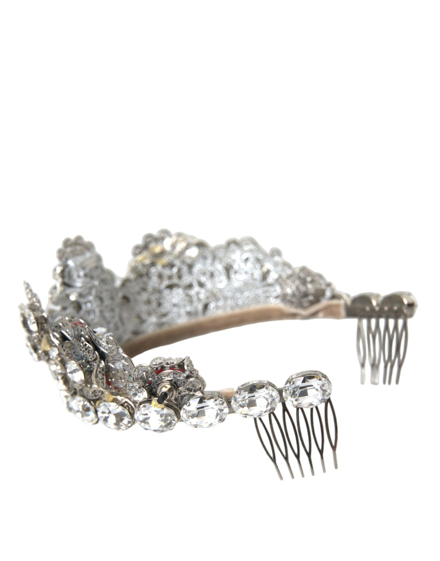 Diadema con corona di cristallo STRASS in ottone argentato e LED