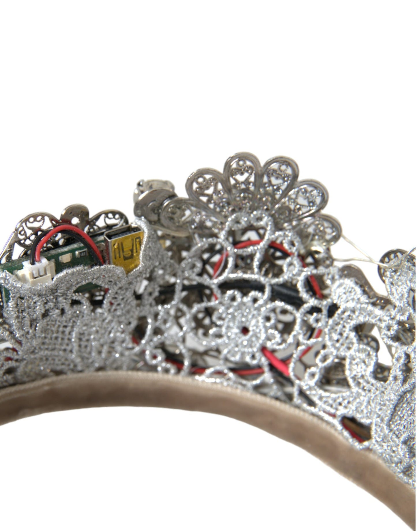 Diadema con corona di cristallo STRASS in ottone argentato e LED