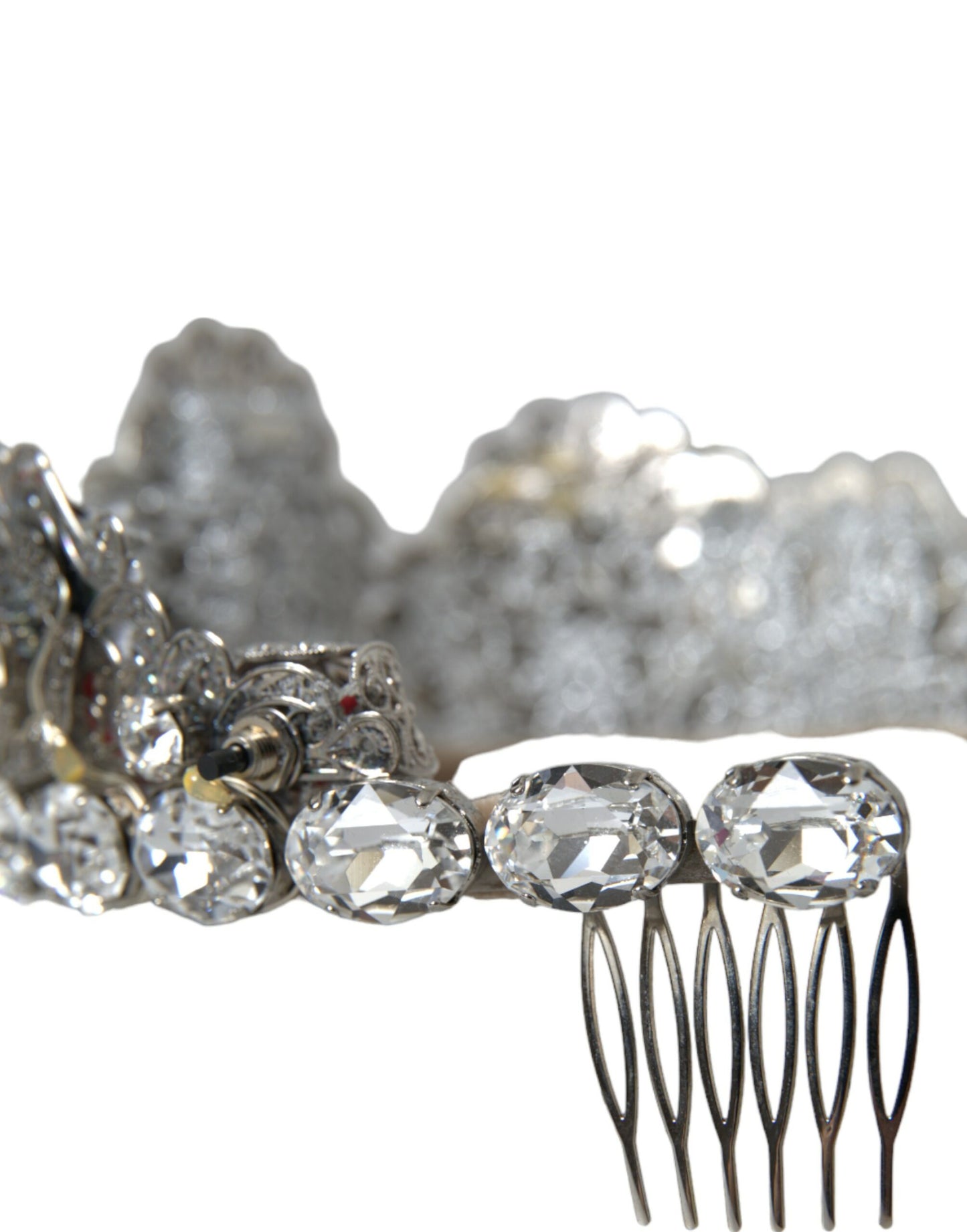 Diadema con corona di cristallo STRASS in ottone argentato e LED