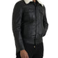 Black Leather Fur Collar Biker Coat Jacket