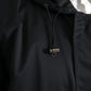 Black Polyester Hooded Long Windbreaker Jacket