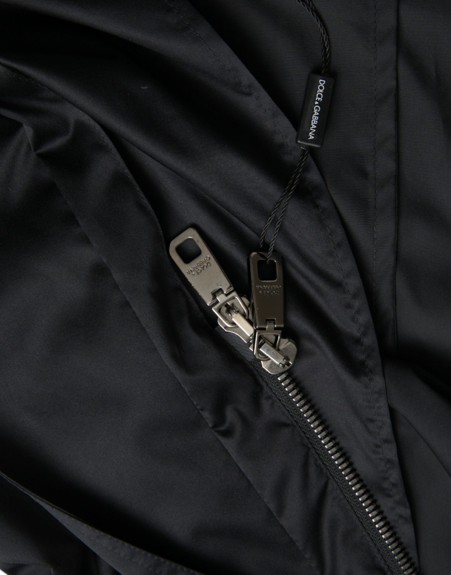 Black Polyester Hooded Long Windbreaker Jacket