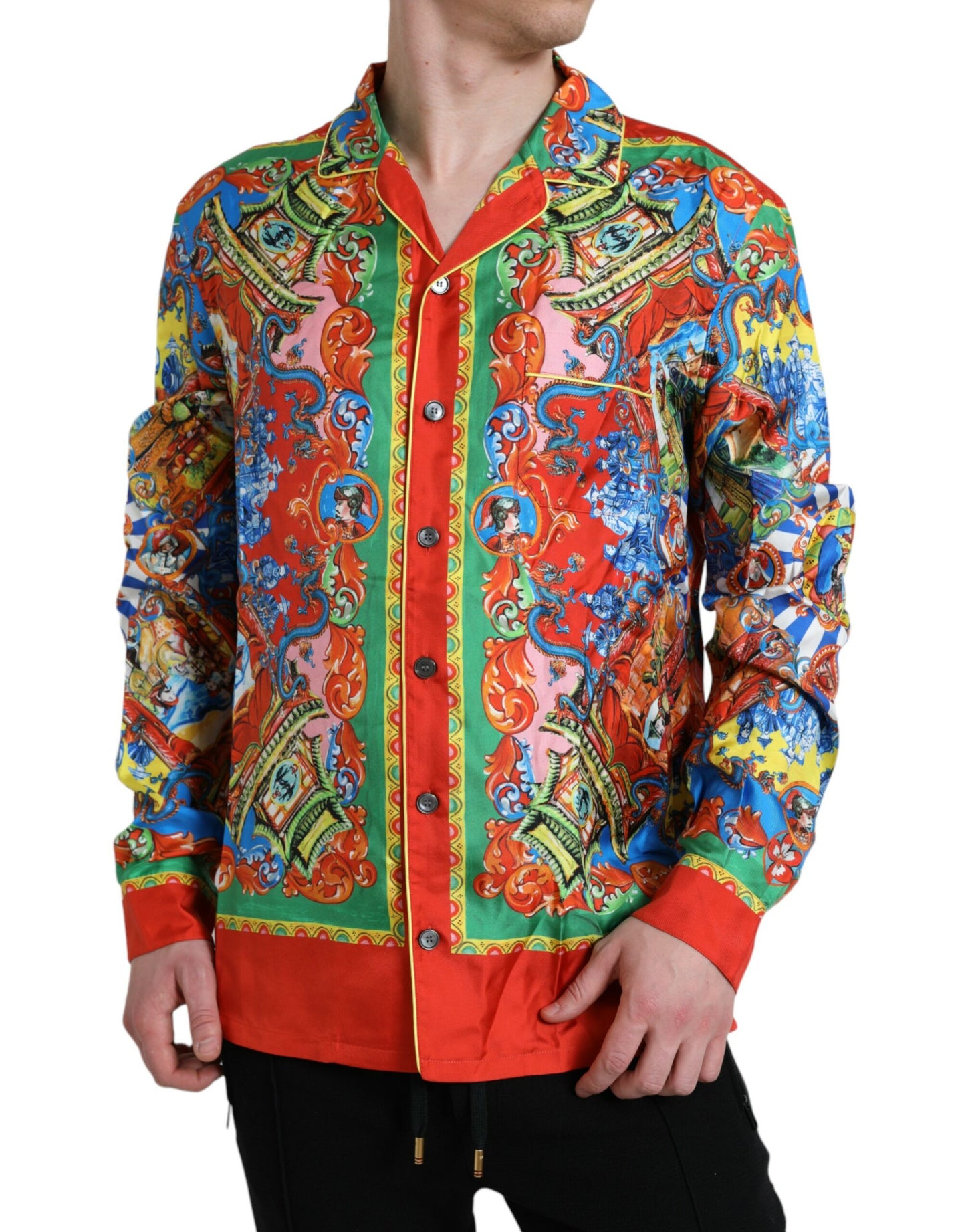 Mehrfarbig gemustertes Button-Down-Freizeithemd