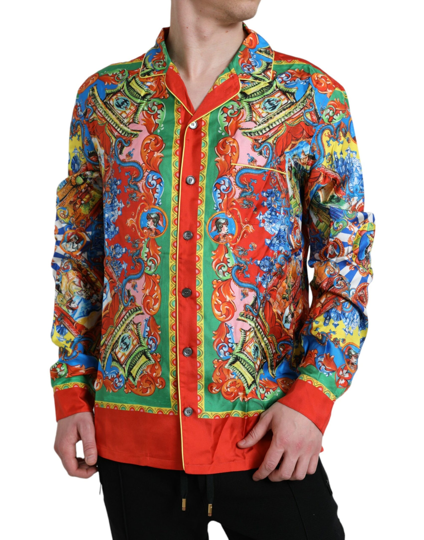 Mehrfarbig gemustertes Button-Down-Freizeithemd
