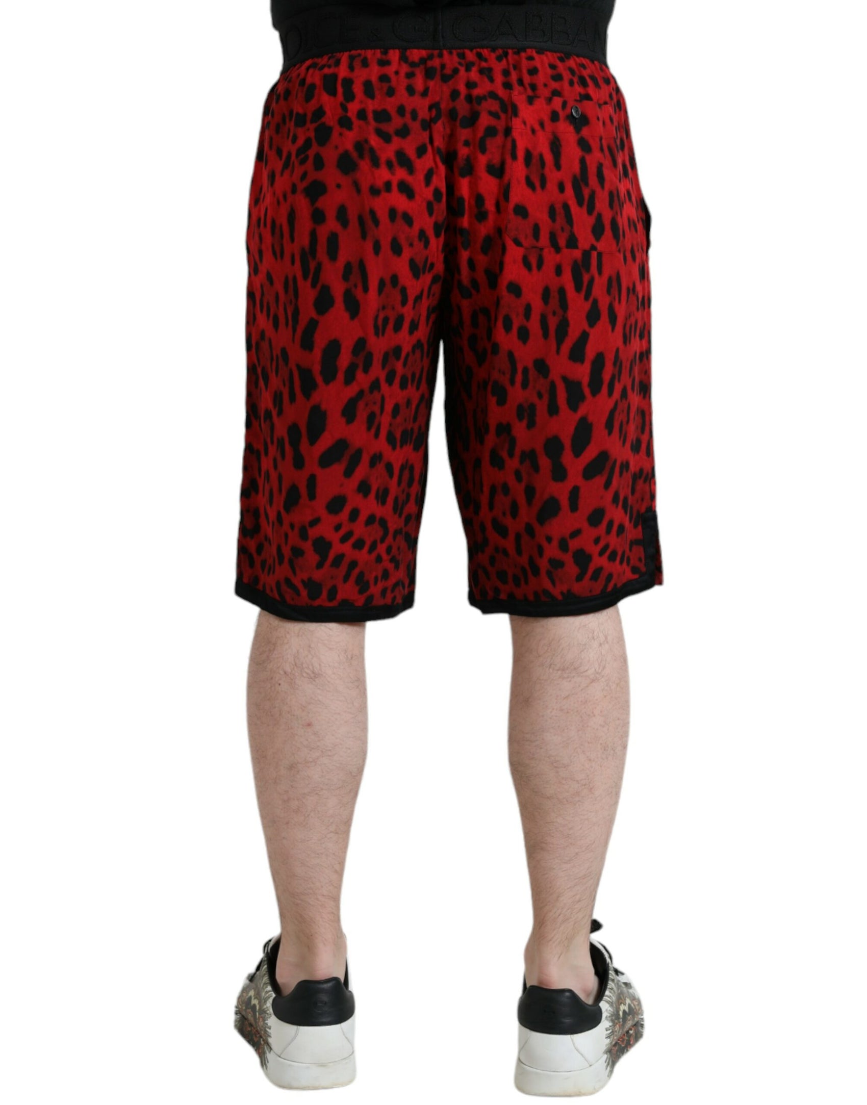 Rote Viskose-Bermudashorts mit Leopardenmuster