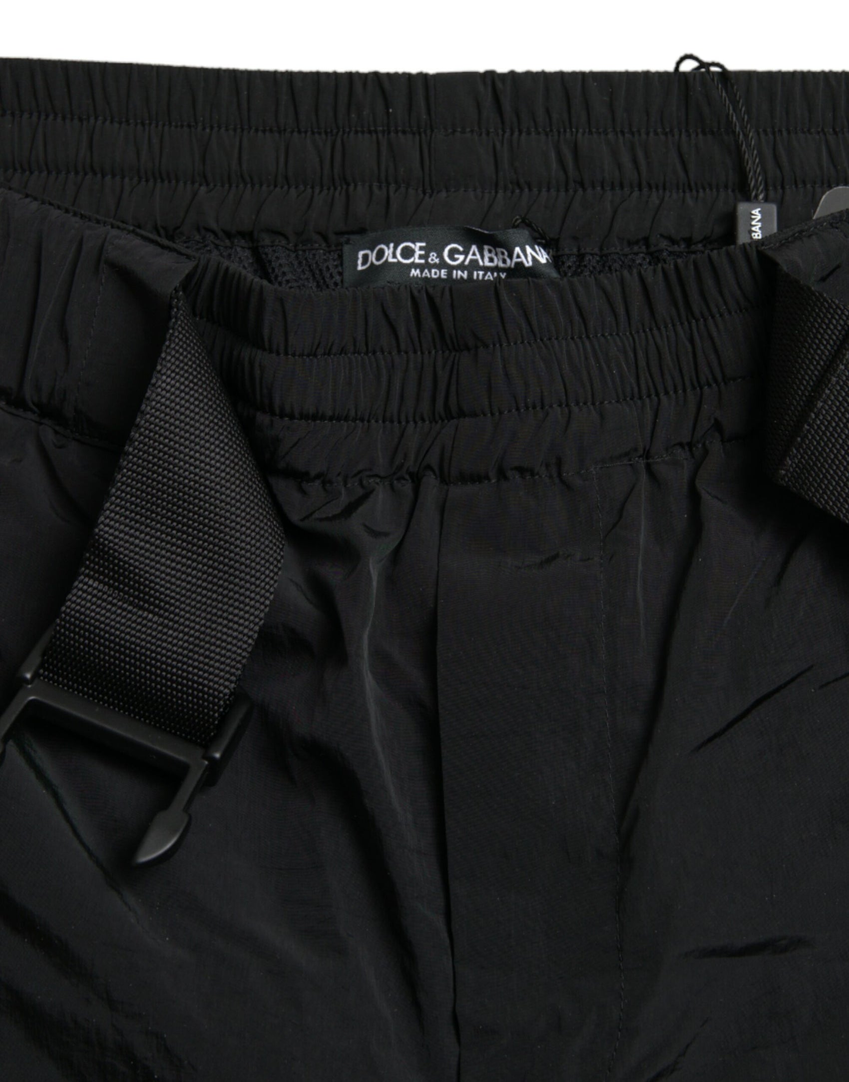 Schwarz-rote Jogginghose aus Nylon mit Leopardenmuster