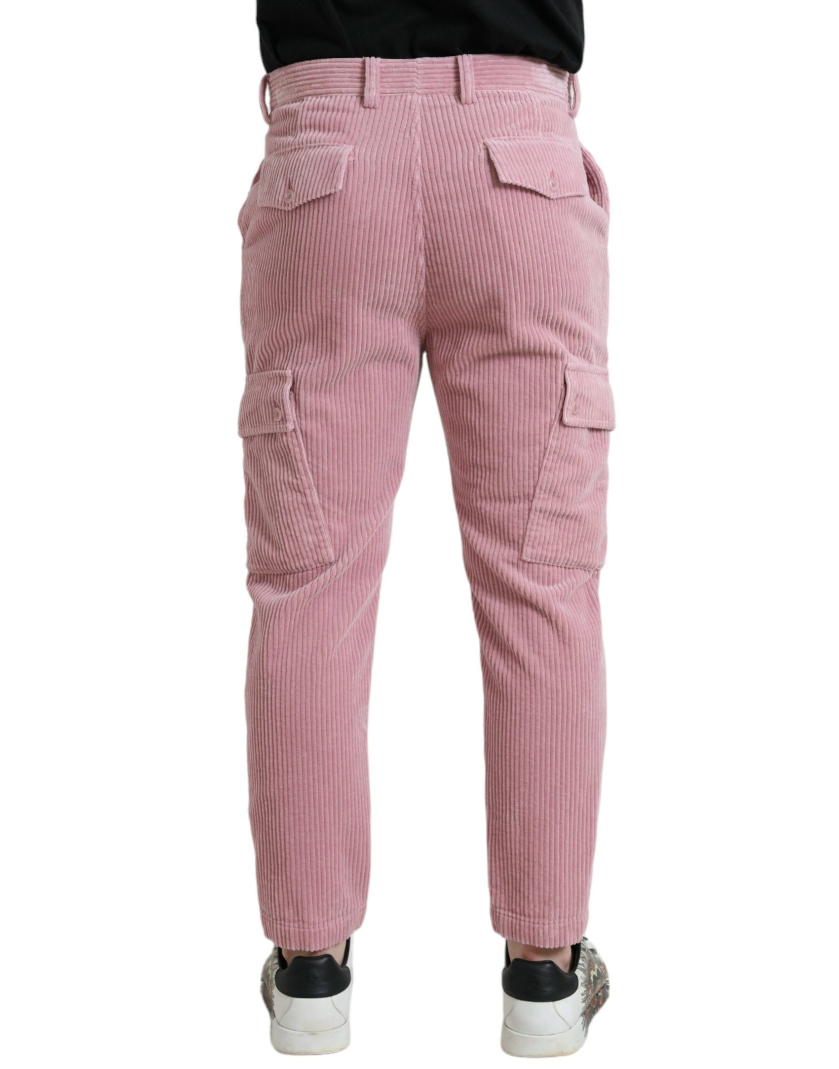 Rosa Skinny Cargo-Jeans aus Cord-Baumwolle mit Stretch