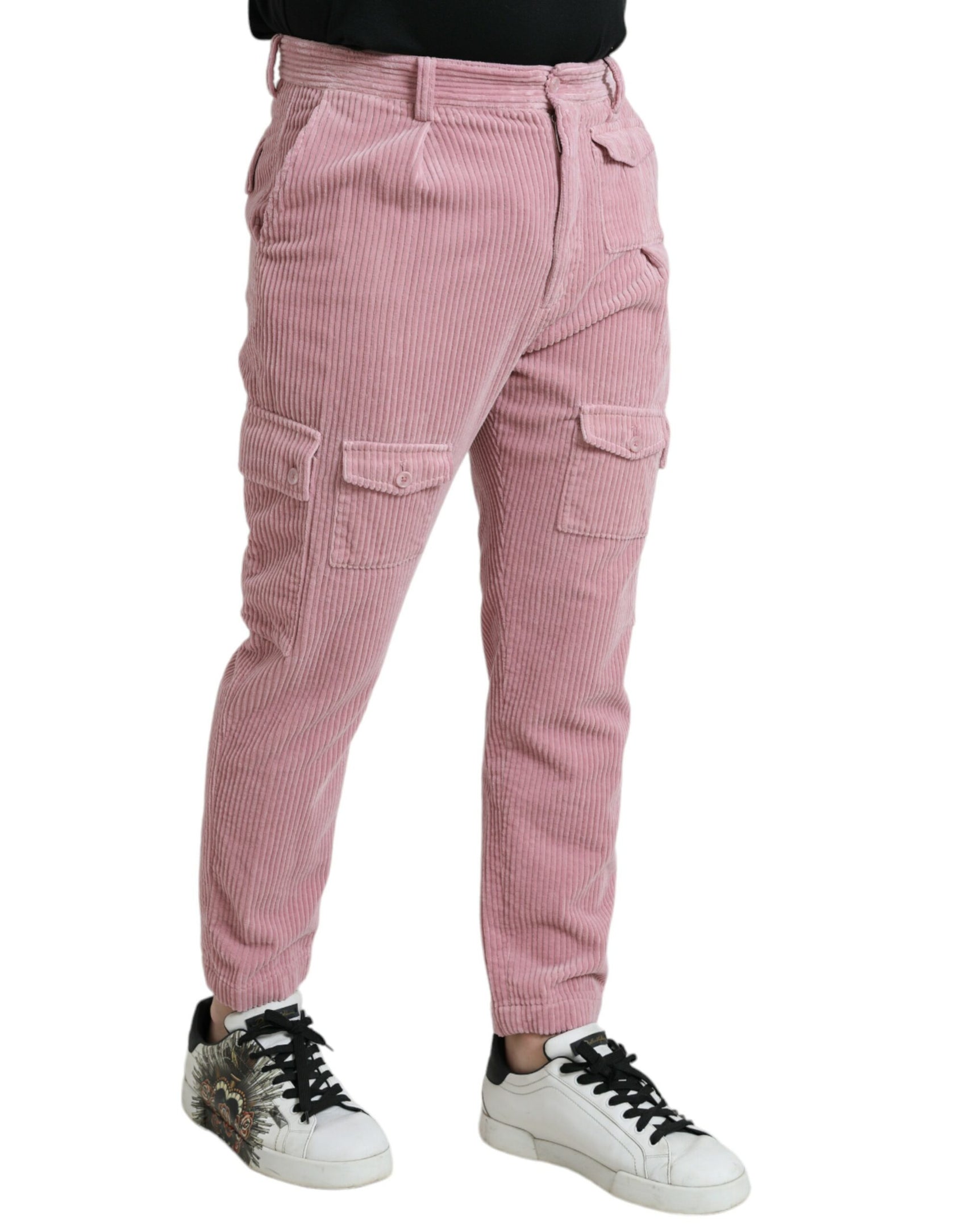 Rosa Skinny Cargo-Jeans aus Cord-Baumwolle mit Stretch
