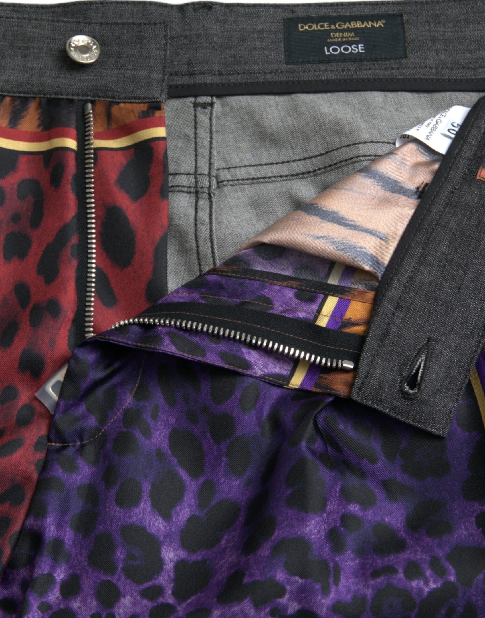Mehrfarbige, lockere Karottenhose aus Baumwolle mit Tiger- und Leopardenmuster