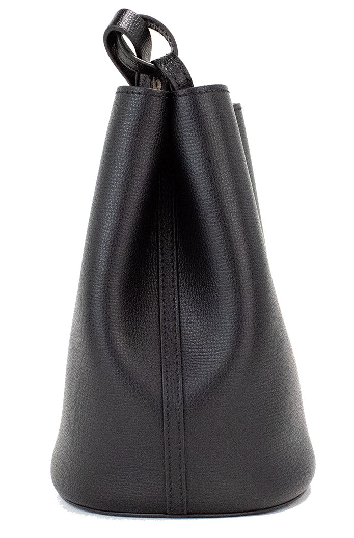 Borsa a secchiello in pelle nera con motivo Haymarket Check di Lorne Small