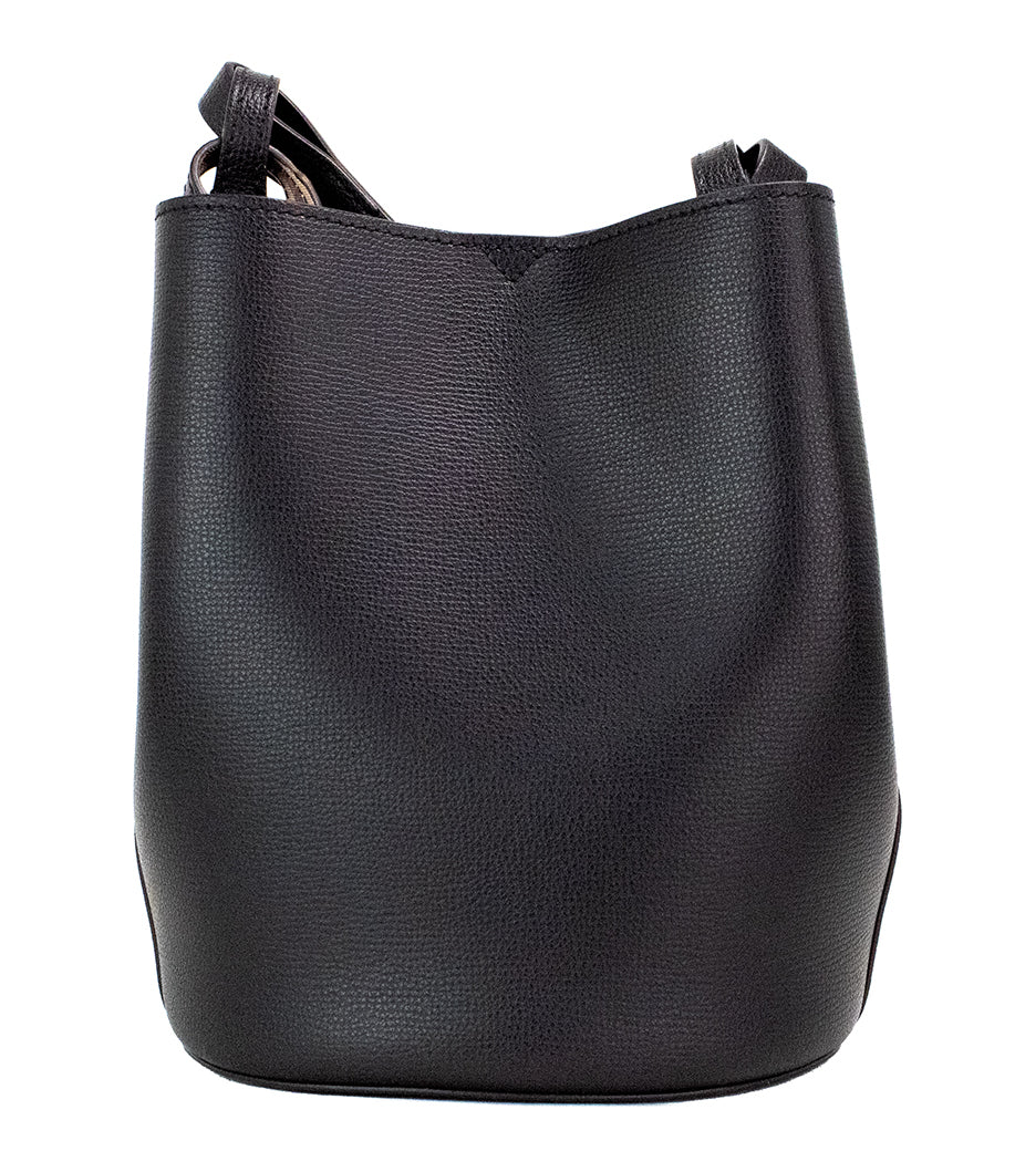 Borsa a secchiello in pelle nera con motivo Haymarket Check di Lorne Small