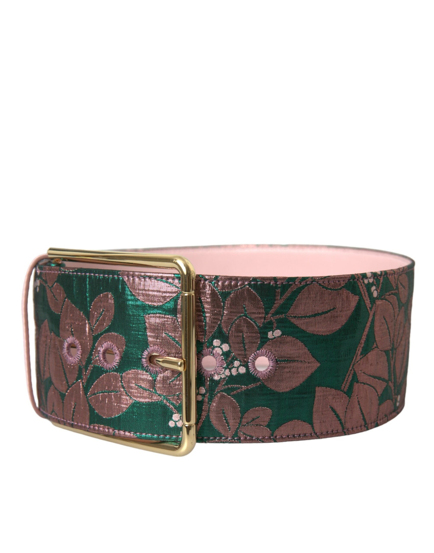 Mehrfarbiger Jacquard-Gürtel mit Lurex-Blumenmuster und goldener Schnalle