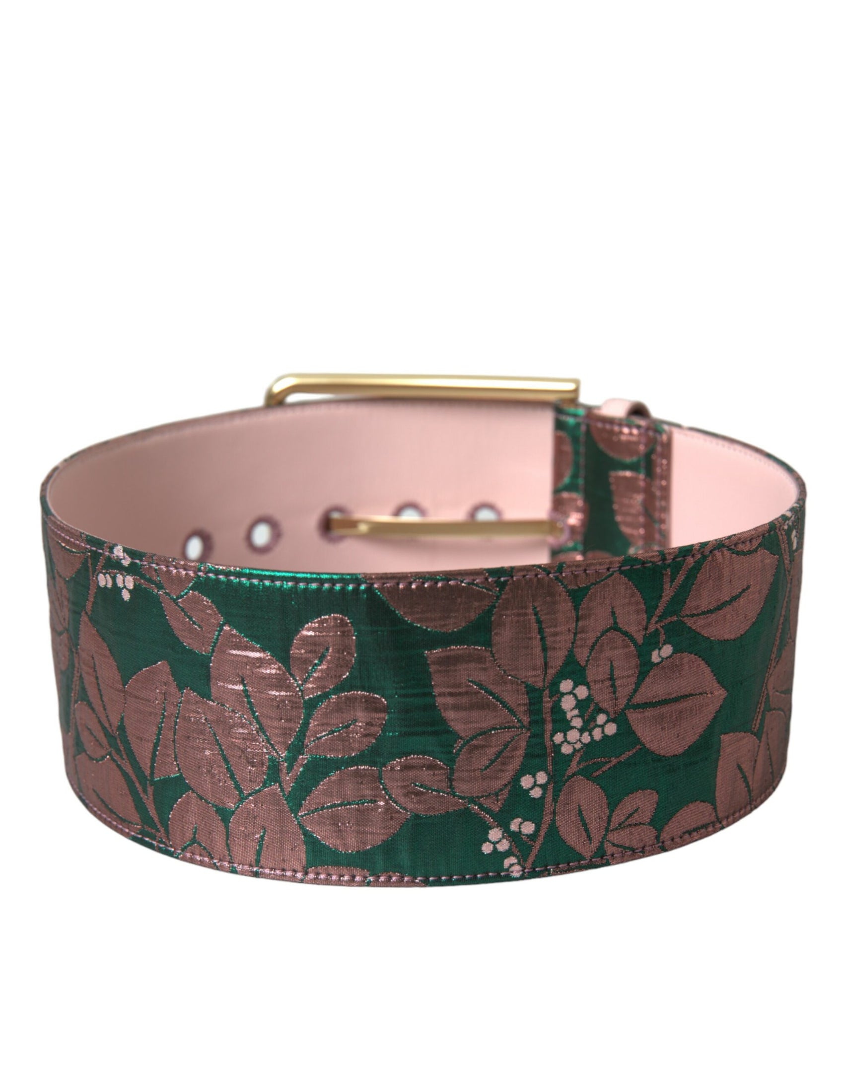Mehrfarbiger Jacquard-Gürtel mit Lurex-Blumenmuster und goldener Schnalle