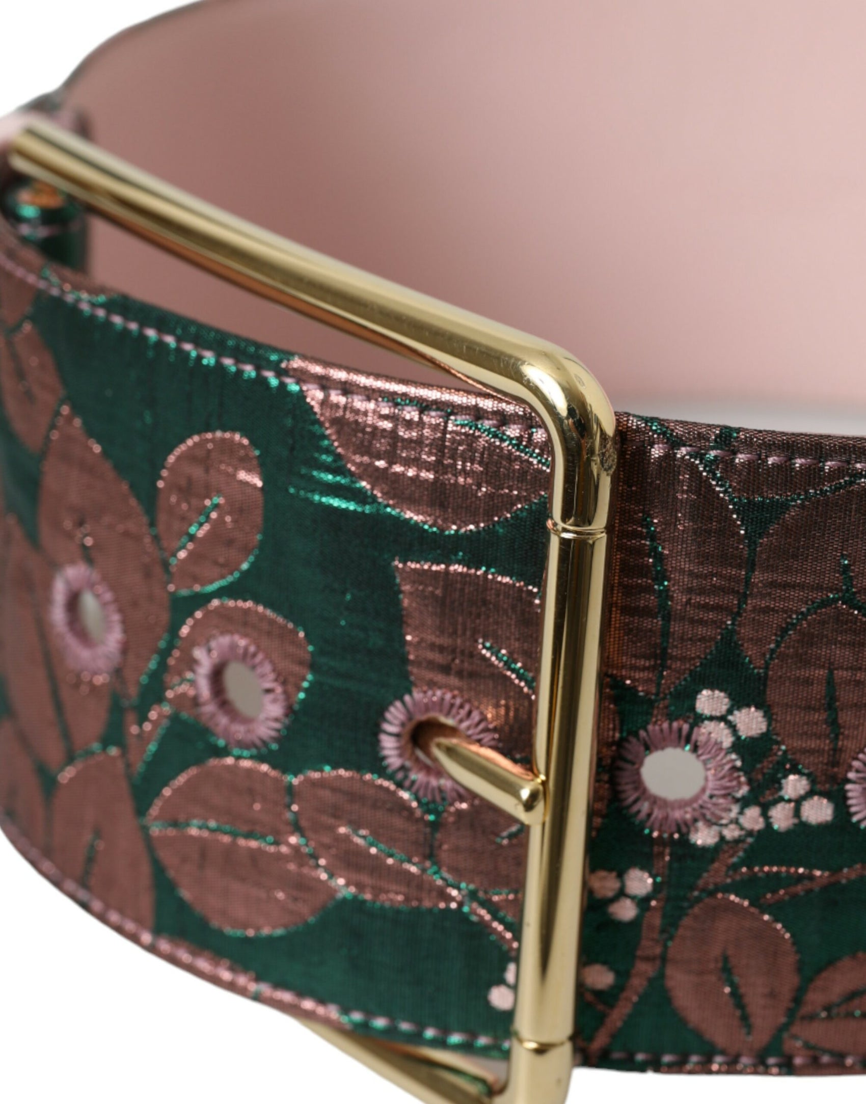 Mehrfarbiger Jacquard-Gürtel mit Lurex-Blumenmuster und goldener Schnalle