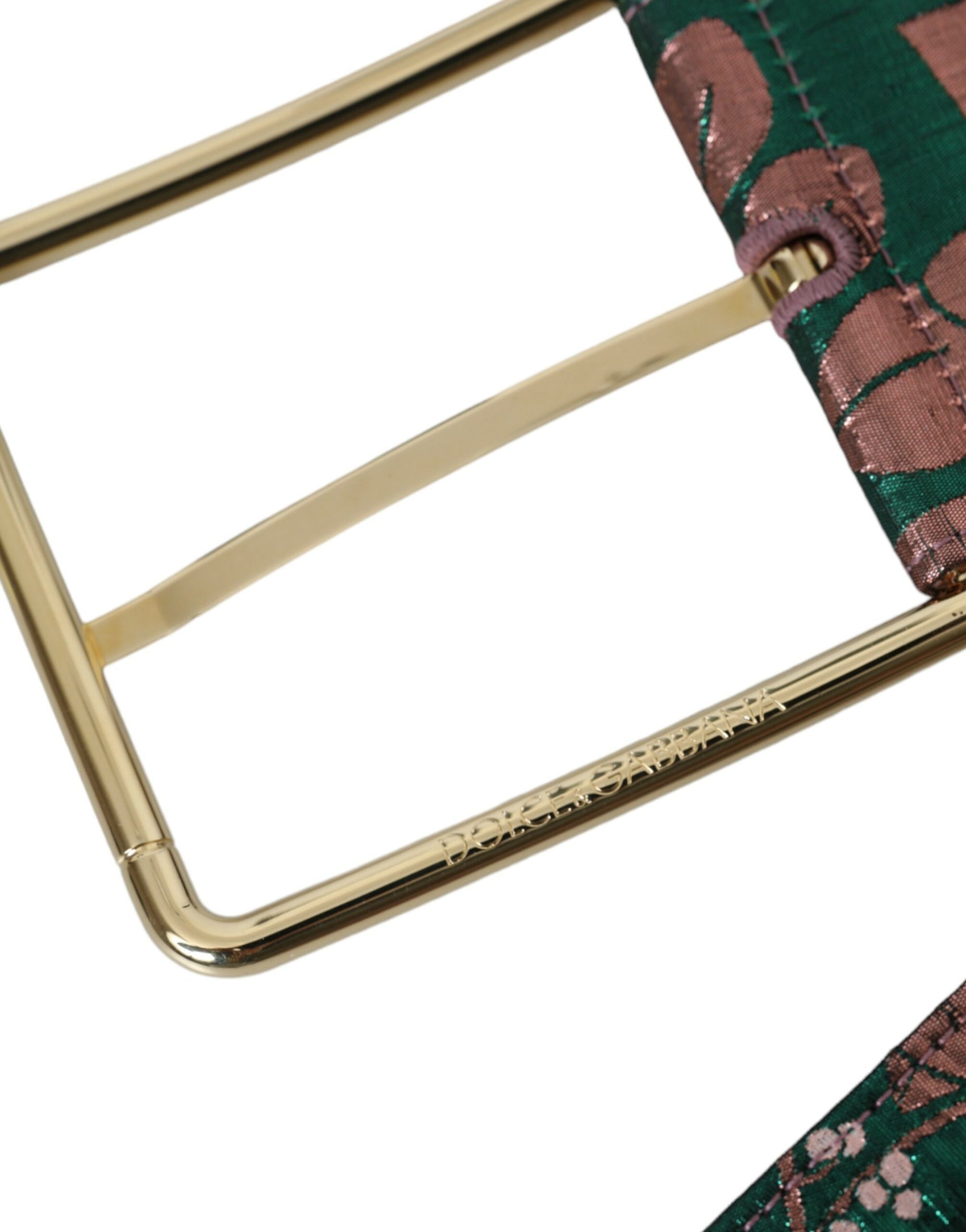 Mehrfarbiger Jacquard-Gürtel mit Lurex-Blumenmuster und goldener Schnalle