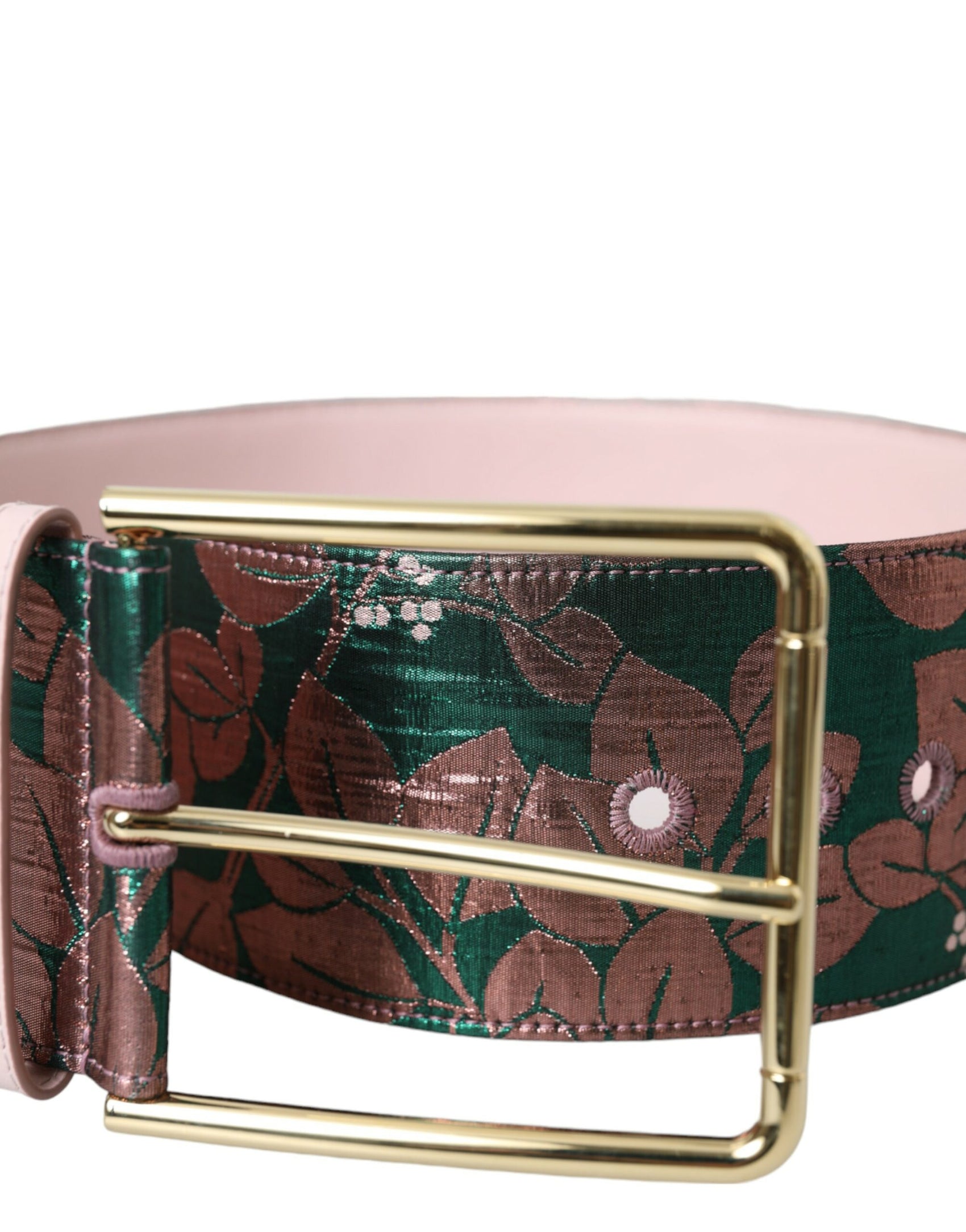Mehrfarbiger Jacquard-Gürtel mit Lurex-Blumenmuster und goldener Schnalle