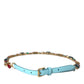 Light Blue Leather Crystal Chain Waist Belt