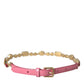 Pink Leather Crystal Chain Embellished Belt