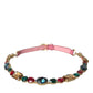 Pink Leather Crystal Chain Embellished Belt