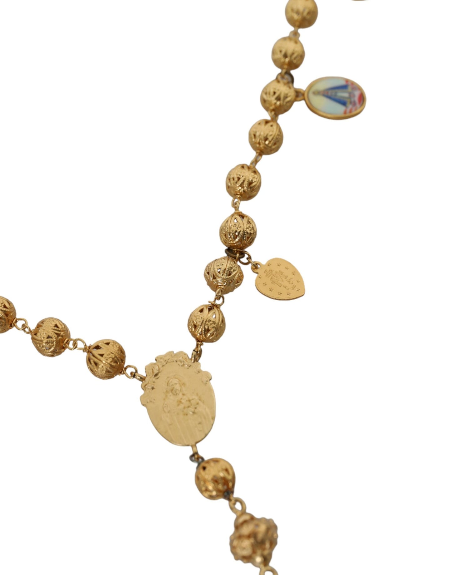 Collana con perline in ottone e catena color oro in stile Sicilia