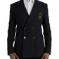 Dark Blue Crown Bee Double Breasted Blazer