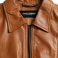 Brown Lamb Leather Full Zip Blouson Jacket