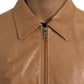 Brown Lamb Leather Full Zip Blouson Jacket