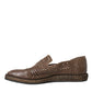 Brown Woven Leather Loafers Casual Shoes