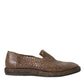 Brown Woven Leather Loafers Casual Shoes