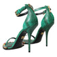 Green Exotic Leather Crystal Sandals Shoes