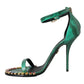 Green Exotic Leather Crystal Sandals Shoes