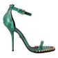 Green Exotic Leather Crystal Sandals Shoes